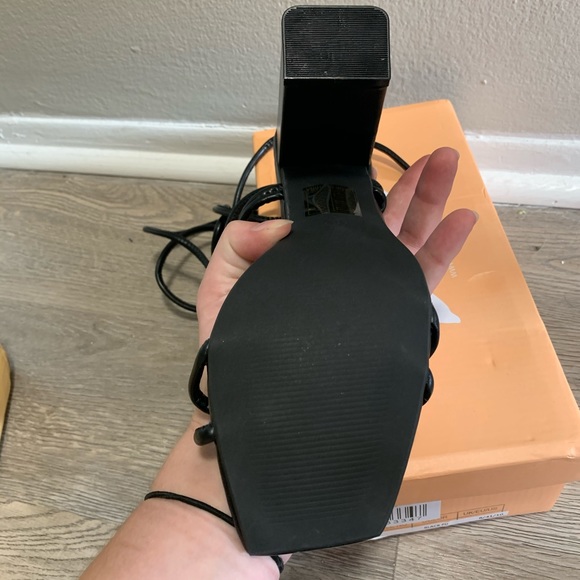 Public Desire Black Leather Lace Up Heeled Sandals - Picture 5 of 5